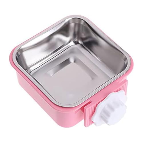 Angeer 2 Stück/Set 2-in-1 Abnehmbarer quadratischer Hundenapf für Kisten, Welpenfutter, Futternapf mit Bolzenhalter, Edelstahl, Haustier-Hängenapf Futternapf Wassernapf (rosa-klein) von Angeer