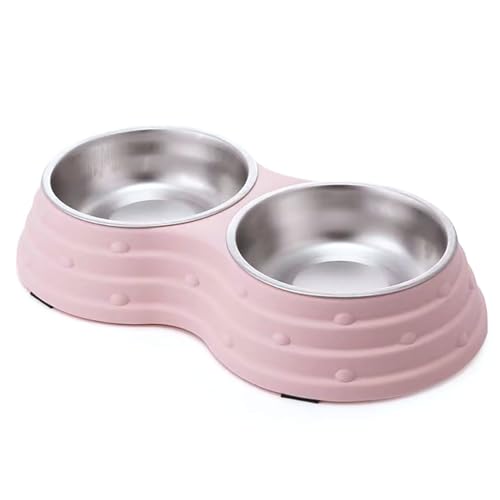 Angeer Hundenapf, Haustiernapf, Anti-Umkippen und Anti-Rutsch, Doppelnapf, Hundenapf, Hundeteller, Katzennapf, Edelstahl, leicht zu reinigen, Trinkwassernapf unten mit Anti-Rutsch-Pad (Rosa, groß) von Angeer