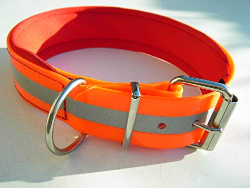 MJH Biothane Reflex Halsband verstellbar 19mm breit orange mit Neopren rot unterlegt (35-41cm) von Angel for Pets