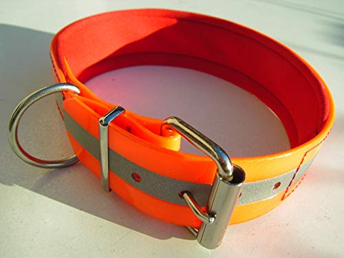 MJH Biothane Reflex Halsband verstellbar 19mm breit orange mit Neopren rot unterlegt (40-46cm) von Angel for Pets