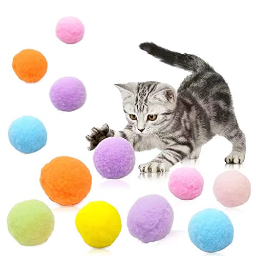 AngelReally JINGSHUBO Packung mit 20 Katzenbällen Katzenplüschspielzeugbälle Kätzchen Interaktiver bunter Spielzeugball in zufälligen Farben von AngelReally