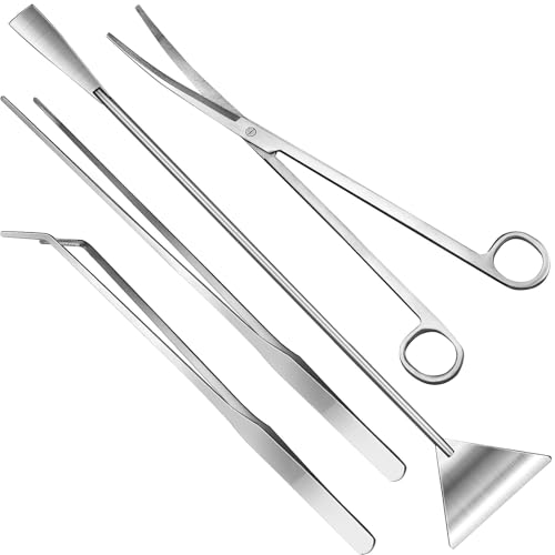 Angelkiss 4-in-1 Aquascaping Werkzeugset aus Edelstahl – Lange Pinzette, Schere & Spatel für Aquarienpflanzen, Fischfutter & Reinigung – Rostfreies Premium-Set (Silber) von Angelkiss