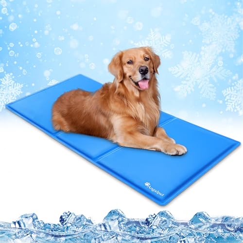 Angelpet Kühlmatte Hund, L 90x50cm – Ungiftige Selbstkühlende Gelmatte Bett, Langlebige wasserdichte Kühlmatte für Hunde & Katzen im Sommer, Kein Wasser oder Kühlen Erforderlich (Blau) von Angelpet