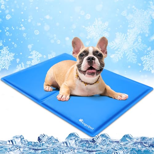 Angelpet Kühlmatte Hund, M 65x50cm – Ungiftige Selbstkühlende Gelmatte Bett, Langlebige wasserdichte Kühlmatte für Hunde & Katzen im Sommer, Kein Wasser oder Kühlen Erforderlich (Blau) von Angelpet