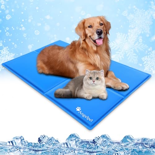 Angelpet Kühlmatte Hund, XL 120x80cm – Ungiftige Selbstkühlende Gelmatte Bett, Langlebige wasserdichte Kühlmatte für Hunde & Katzen im Sommer, Kein Wasser oder Kühlen Erforderlich (Blau) von Angelpet