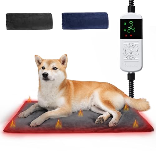 Angelpet Haustier Heizkissen L 45×70 cm – Elektrische Heizdecke für Hunde & Katzen, 9 Temperaturstufen (35–55 ℃) & 14 Timer (0–12H / 24H), Heizmatte mit bissfestem 1,8 m Kabel, 2 waschbare Bezüge von Angelpet