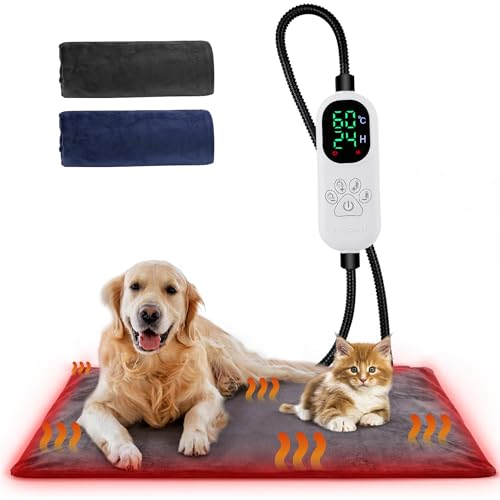 Angelpet Haustier Heizkissen L 60x90cm – Heizdecke für Hunde & Katzen, 30–60 ℃ Temperatur & 14 Timer (0–12H/24H), Hunde Heizmatte mit Auto Screen-Off, bissfestem 1,8 m Kabel, 2 waschbaren Bezügen von Angelpet