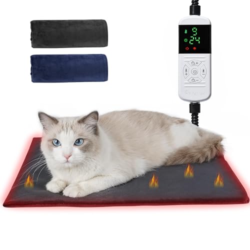 Angelpet Haustier Heizkissen M 45×45 cm – Elektrische Heizdecke für Hunde & Katzen, 9 Temperaturstufen (35–55 ℃) & 14 Timer (0–12H / 24H), Heizmatte mit bissfestem 1,8 m Kabel, 2 waschbare Bezüge von Angelpet