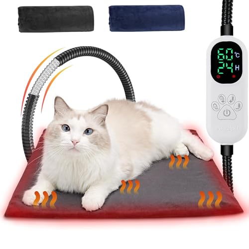 Angelpet Haustier Heizkissen M 45x45cm – Heizdecke für Hunde & Katzen, 30–60 ℃ Temperatur & 14 Timer (0–12H/24H), Hunde Heizmatte mit Auto Screen-Off, bissfestem 1,8 m Kabel, 2 waschbaren Bezügen von Angelpet