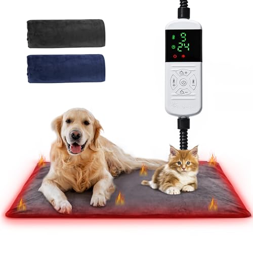 Angelpet Haustier Heizkissen XL 60×90 cm – Elektrische Heizdecke für Hunde & Katzen, 9 Temperaturstufen (35–55 ℃) & 14 Timer (0–12H / 24H), Heizmatte mit bissfestem 1,8 m Kabel, 2 waschbare Bezüge von Angelpet