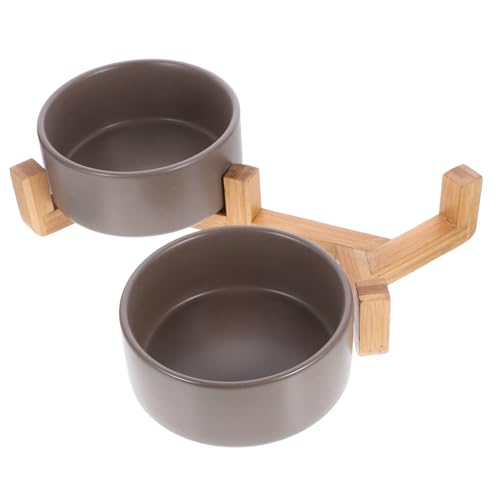 Angoily 2er-Set Keramik-futternäpfe Mit Holzständer Futternäpfe Stabiles Design Moderne Wohndekoration von Angoily