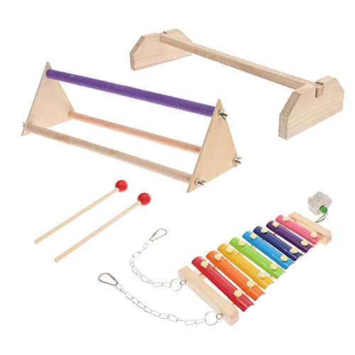 Angoily Mossy Chicken Roosting Stand Swing 1 Set Holz Vogel Sitzstange und Xylophon Spielzeug von Angoily