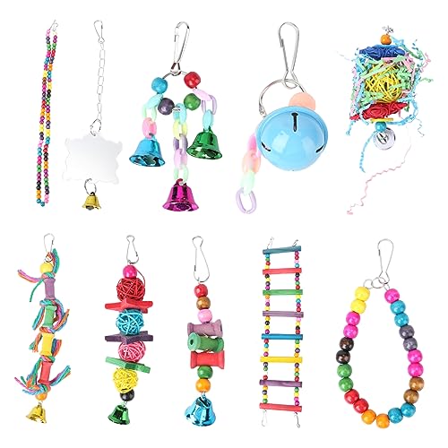 Angoily 10-teiliges Papageienspielzeug-Set Vogelspielzeug Für Nymphensittiche Sittiche Vögel Sicheres Kauspielgerät Hängende Glocke Leiter Zubehör Zufällige Farbe von Angoily
