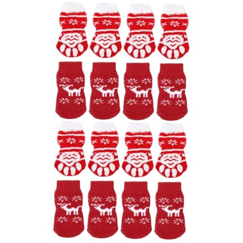 Angoily Bettsocken 16 STK Pfotenschutz für Welpen Welpensocken warme Socken weihnachtssocken Hundesocken Baumwollsocken für Haustiere Weihnachten Füllstoff lässige Socken Kasten Kind rot von Angoily