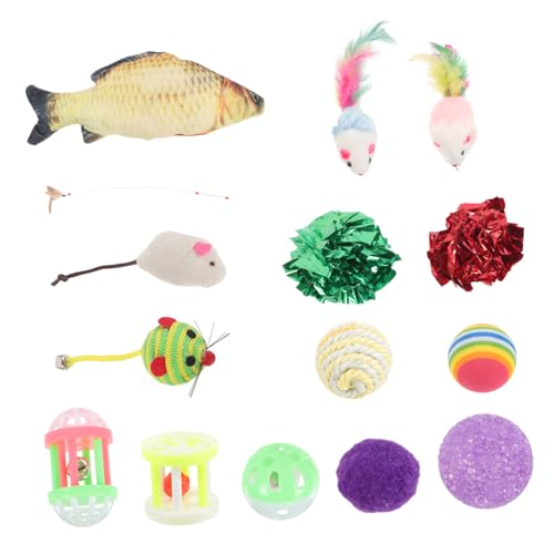 Angoily 16-teiliges Katzenspielzeug-Set Spielerisches Katzenspielzeug Gefälschte Mäuse Katzenspielzeug-Pack Heimtierbedarf Zufällige Farbe von Angoily