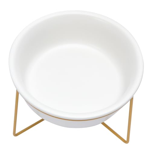 Angoily Futternapf Für Haustiere Mit Hohen Füßen Schräg Keramiknapf Für Die Halswirbelsäule Für Katzen Und Hunde Reisefreundlich Weiß Mit Gestell 17 8 Cm/800 Ml von Angoily