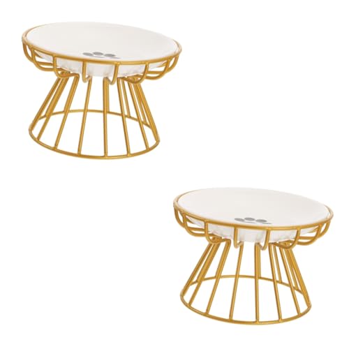 Angoily 2 Sets Pet Dish Lebensmittel Schüssel Set Erhöhten Katze Feeder Keramik Material Mit Eisen Stehen von Angoily