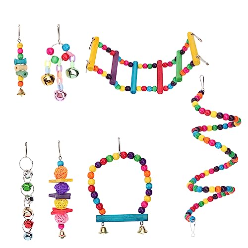 Angoily 2 Sets Holz Vogel Spielzeug Für Nymphensittich Sicher Kauen Spielzeug Decor Vogel Schaukel Brücke Set von Angoily