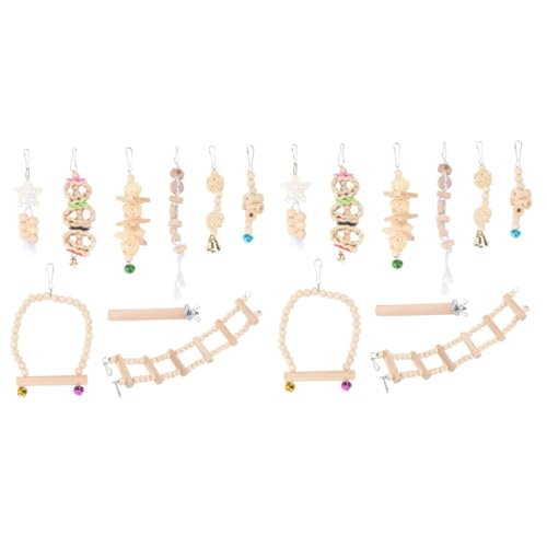 Angoily 2 Sets Papagei Kauspielzeug Set Schaukel Spielzeug Vogel Kauspielzeug Haustier Beißen Spielzeug Holz Material Sicher Für Papageien von Angoily
