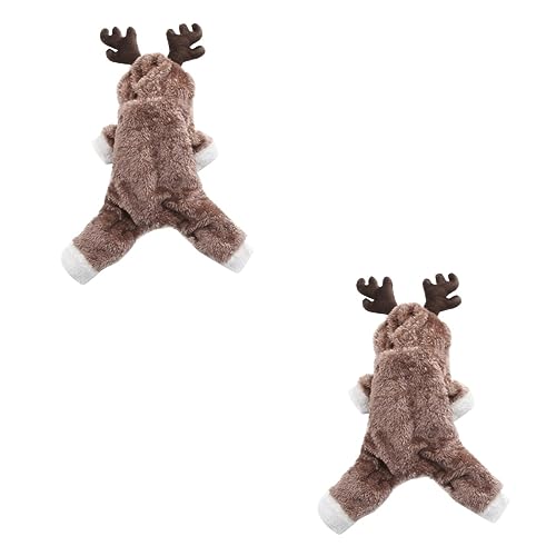 Angoily 2 Stück Mantel Für Hunde Und Katzen Cartoon-elch Weihnachts-Rentier-Outfit Warmer Overall Aus Korallenfleece Leicht Anzuziehendes Kapuzen-Sweatshirt Stilvolle Bekleidung Größe von Angoily