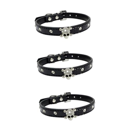 Angoily 3 Halloween-Schädel-Haustierhalsband Schädel hundehalsband stilvolle Haustierhalsbänder Halloween Halloween-Dekoration Welpenhalsband Halloweenkostüm PU-Hundehalsbänder von Angoily