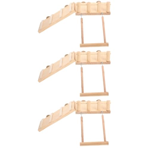 Angoily 3 Sets Chinchilla Plattform Dekorative Zaun Hamster Leiter Holz Schaukel Zubehör von Angoily