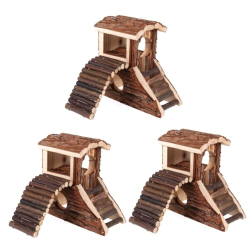 Angoily 3st Hamster-Villa-Spielzeug Aus Holz Hamsterhütte Aus Holz Kleines Haustierhaus Hamsterhaus Hölzern Protokoll von Angoily