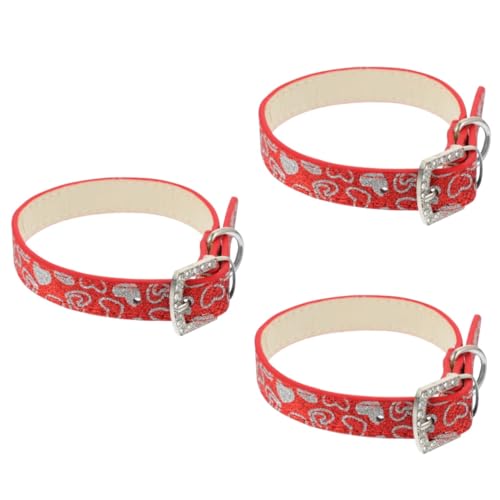 Angoily 3stücke Verstellbares Pu-Halsband Mit Glitzer-Herz Für Hunde Haustierbedarf Für Welpen Rot s Langlebig Sanft Zum Hals Modisches Design Für Mehr Attraktivität von Angoily