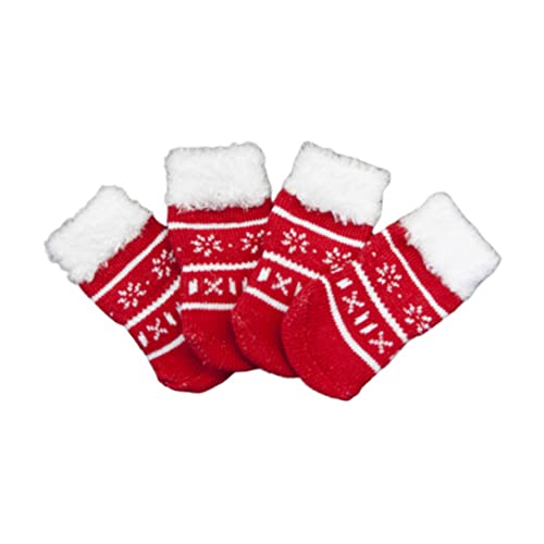 Angoily 4 Paar rutschfeste Socken Hundepfote warme Socken thermische Socken Baumwollsocken für Haustiere Weihnachtssocken für Haustiere Weihnachten von Angoily