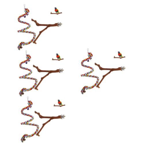 Angoily 4 Sätze Papagei Spielzeug Vogelseil Sittich klettert auf einen AST Vogelkäfig Spielzeuge Zubehör für Finkenkäfig Papageienständer Wellensittich Barsch Schleifstab Zweig Vögel Holz von Angoily