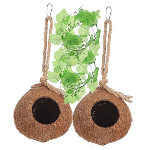 Angoily 4 Stück Eidechsen-Kokosnest klein Mini- Haustier Spielzeug Reptiliennest aus Kokosnussschalen zum Aufhängen für Eidechsen Kamera Pflanze Ranke Anlage schmücken Hanfseil von Angoily