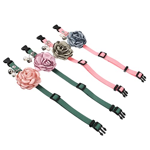 Angoily Niedliches Haustierhalsband 4-TLG. Katzenhalsband mit Blumenmotiv Schnalle Glöckchenhalsband für Haustiere Modisches Verstellbares Katzenhalsband von Angoily