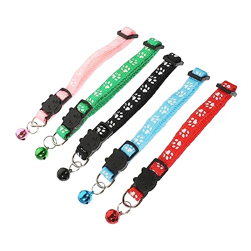 Angoily Süße Katzenhalsbänder Impressum Stoff 5pcs Katze Clip Glocke Dekorative Haustier Halsketten von Angoily