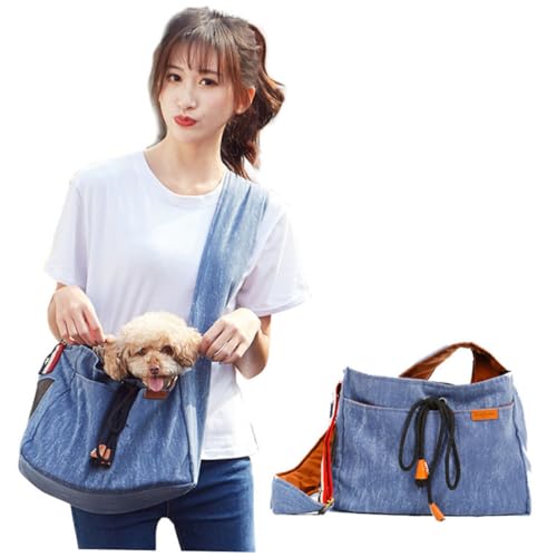 Angoily Denim-Haustiertasche Tragetasche für Hunde freihändige Haustiertasche Ersatztasche Haustiertasche draussen Freisprecheinrichtung für Haustiere Outdoor-Reisetasche Brust Hosenträger von Angoily