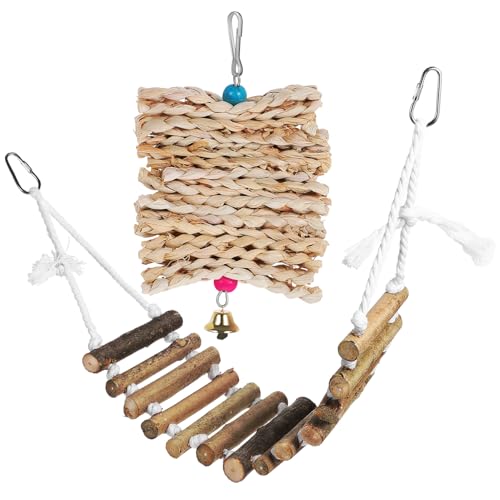 Angoily Kauspielzeug Für Vögel Kauspielzeug Aus Holz Kauspielzeug Holz Holzvogel-hängeleiter Schnabelschleifspielzeug Vogel-Block-Spielzeug Conure-Spielzeug Luffa Maisstiel Hängebrücke von Angoily