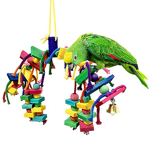 Angwis Vogel-Kauspielzeug für Papageien, Nymphensittiche, Aras, Sittiche, Käfigspielzeug, Hängeschaukel zum Kauen, Sitzstangen mit bunten Holzblöcken von Angwis