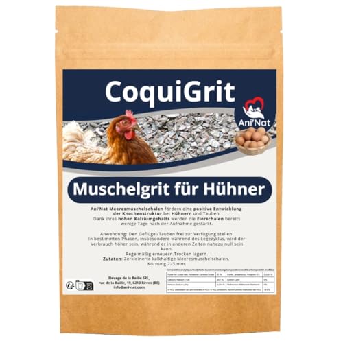 4 kg gemahlene Muschelschalen-Mischung für Legehennen, Tauben und Geflügel – Reich an Mineralien und Kalzium für Feste Eierschalen, Alternative zu Austernschalen von Ani'Nat NATURE ANIMALE