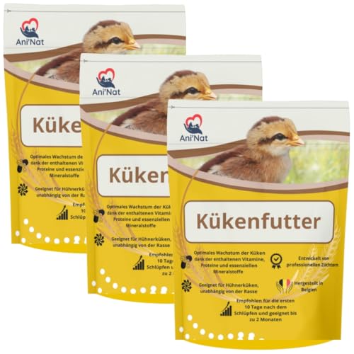 AniNat Kükenfutter, Erstlingsnahrung mit Vitaminen, Proteinen, Mineralien und ätherischen Ölen. Ohne Antibiotika und OHNE GENTECHNIK. Geeignet ab der Geburt. (3 x 1,8kg) von Ani'Nat NATURE ANIMALE