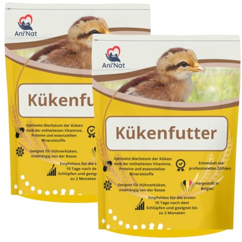 AniNat Startfutter für Küken, Futter mit Vitaminen, Proteinen und Mineralien, ätherischen Ölen, geeignet ab der Geburt, 2 x 1,8 kg von Ani'Nat NATURE ANIMALE