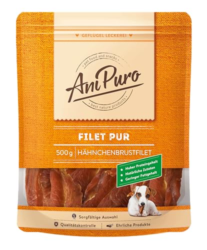 AniPuro Filet PUR, Leckerlis aus Hähnchenbrustfilet, hochwertig und getreidefrei, Snack mit hohem Protein-Gehalt, für große und kleine Hunde, 500g von Ani Puro