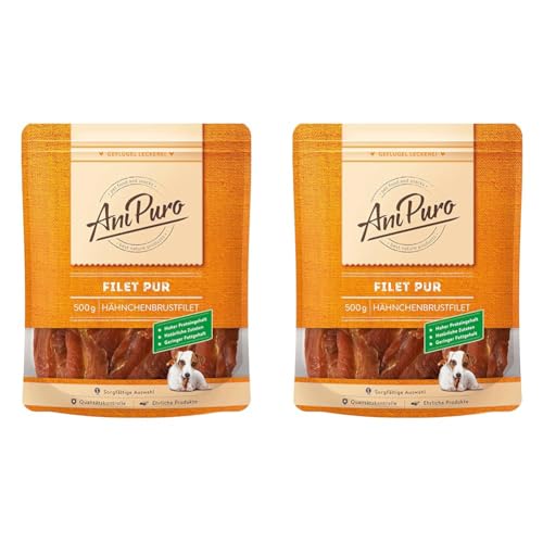 AniPuro Filet PUR, Leckerlis aus Hähnchenbrustfilet, hochwertig und getreidefrei, Snack mit hohem Protein-Gehalt, für große und kleine Hunde, 500g (Packung mit 2) von Ani Puro