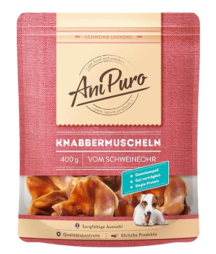 AniPuro KNABBERMUSCHELN, Leckerlis aus Schweineohrmuscheln, hochwertig und getreidefrei, Snack mit hohem Protein-Gehalt, für große und kleine Hunde, 400g von Ani Puro