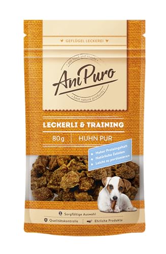AniPuro LECKERLI & Training, Belohnungssnacks vom Huhn, hochwertig und getreidefrei, Snack aus nur Einer tierischen Proteinquelle, für große und kleine Hunde, 80g von Ani Puro