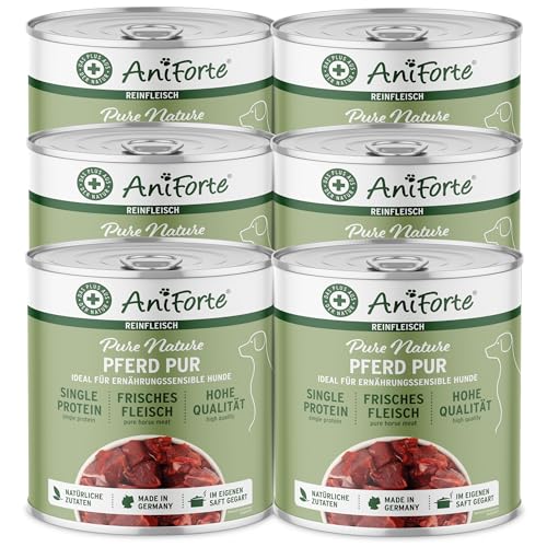 AniForte Hundefutter Nass Pferd Pur 6 x 800g - Naturprodukt für Hunde, Fleisch pur Nassfutter, getreidefrei & glutenfrei, Single Protein Futter von AniForte