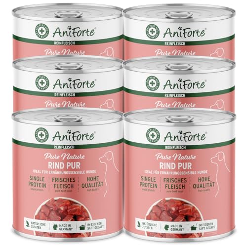 AniForte Barf Hundefutter Nass Rind Pur 6 x 800g – Fleisch Pur, Barffleisch für Hunde, Barffutter, Nassfutter getreidefrei & ohne Zusätze, Wet Dog Food Dosenfutter von AniForte