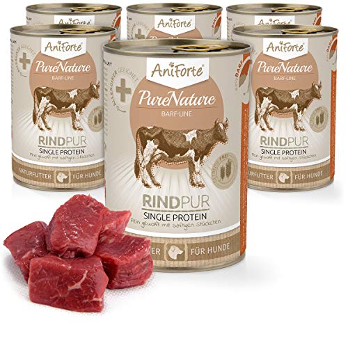 AniForte Barf Hundefutter Nass Rind Pur 6 x 400g – Fleisch Pur, Barffleisch für Hunde, Barffutter, Nassfutter getreidefrei & mit hohem Fleischanteil, Wet Dog Food Dosenfutter von AniForte