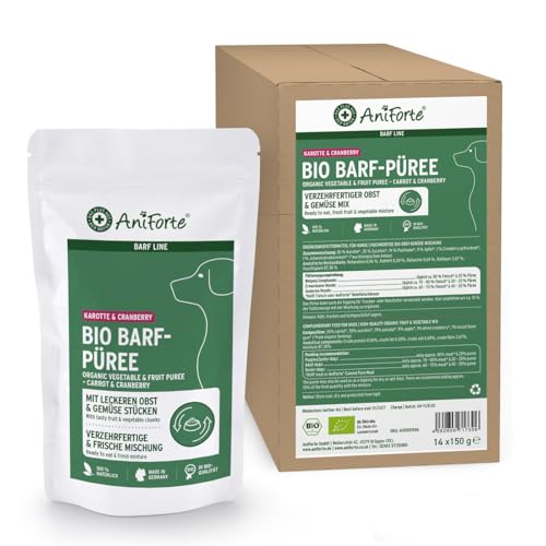 AniForte Barf-Püree Karotte & Cranberry - Bio Obst & Gemüse für Hunde 14x150 g - Futter-Topping zum Barfen, natürliche Barf Ergänzung von AniForte