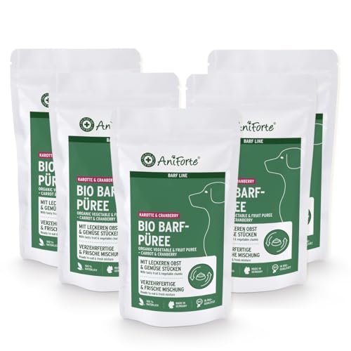 AniForte Barf-Püree Karotte & Cranberry - Bio Obst & Gemüse für Hunde 5x150 g - Futter-Topping zum Barfen, natürliche Barf Ergänzung von AniForte