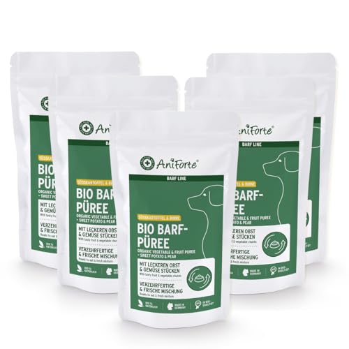 AniForte Barf-Püree Süßkartoffel & Birne - Bio Obst & Gemüse für Hunde 5x150 g - Futter-Topping zum Barfen, natürliche Barf Ergänzung von AniForte