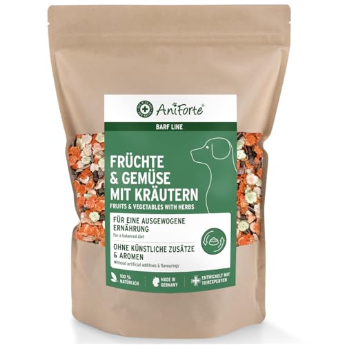 AniForte Barf Zusatz für Hunde Früchte und Gemüse mit Kräutern 1kg - Naturprodukt, Barf Ergänzungsfutter, glutenfrei, Flocken ohne künstliche Zusätze, 100% Natur Ergänzung barfen, Futter von AniForte